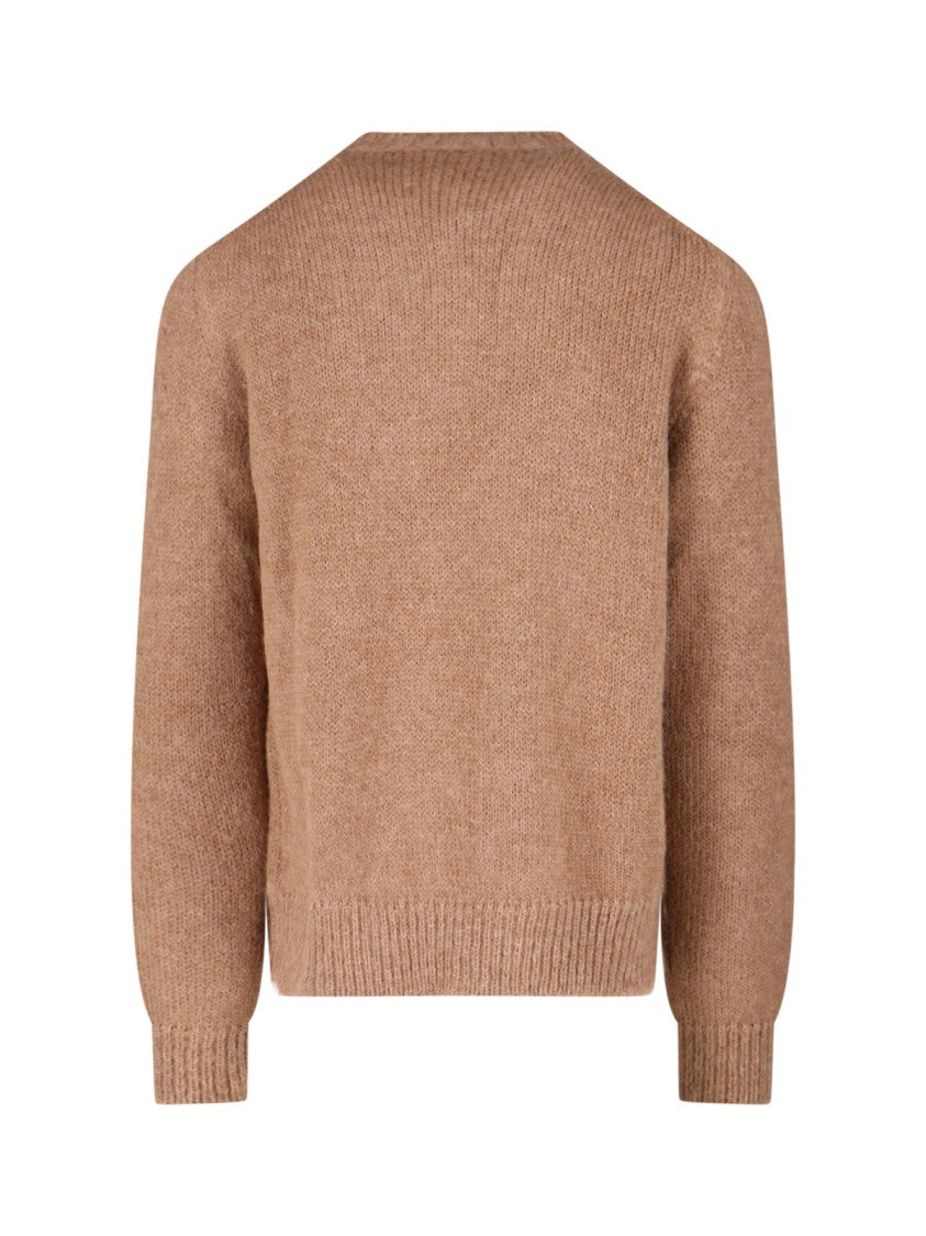 Jil Sander Brown Alpaca-Wool Blend Crewneck Sweater With Ribbed Cuffs