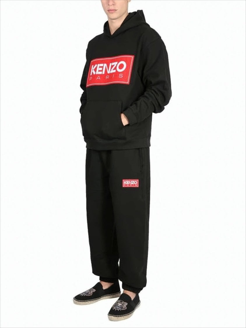 Kenzo Black Hooded Sweatshirt With Bold Red Graphic Patch