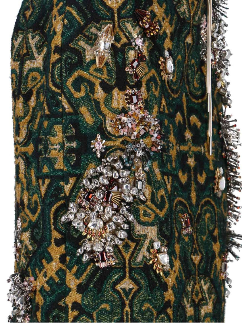 Dries Van Noten High-Waisted Crystal-Adorned Geometric Fabric Skirt