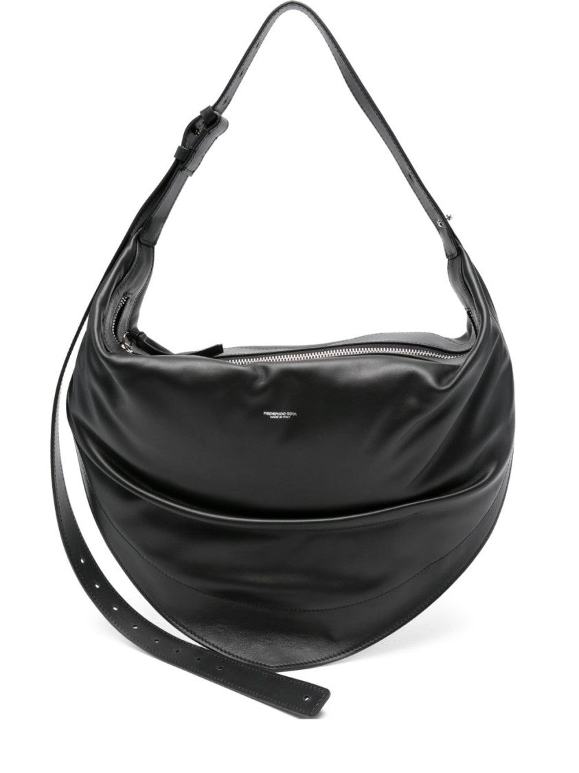 Federico Cina Crescent-Shaped Shoulder Bag In Smooth Calfskin Leather