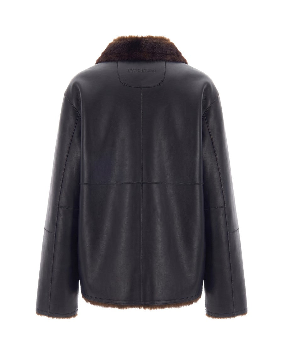 Stand Studio Black Brown Brella Reversible Eco-Shearling Jacket