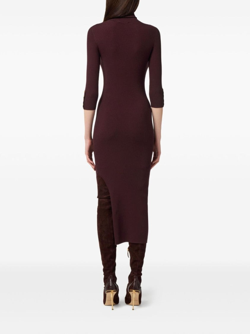 Elisabetta Franchi Ribbed Midi Dress With High Neckline