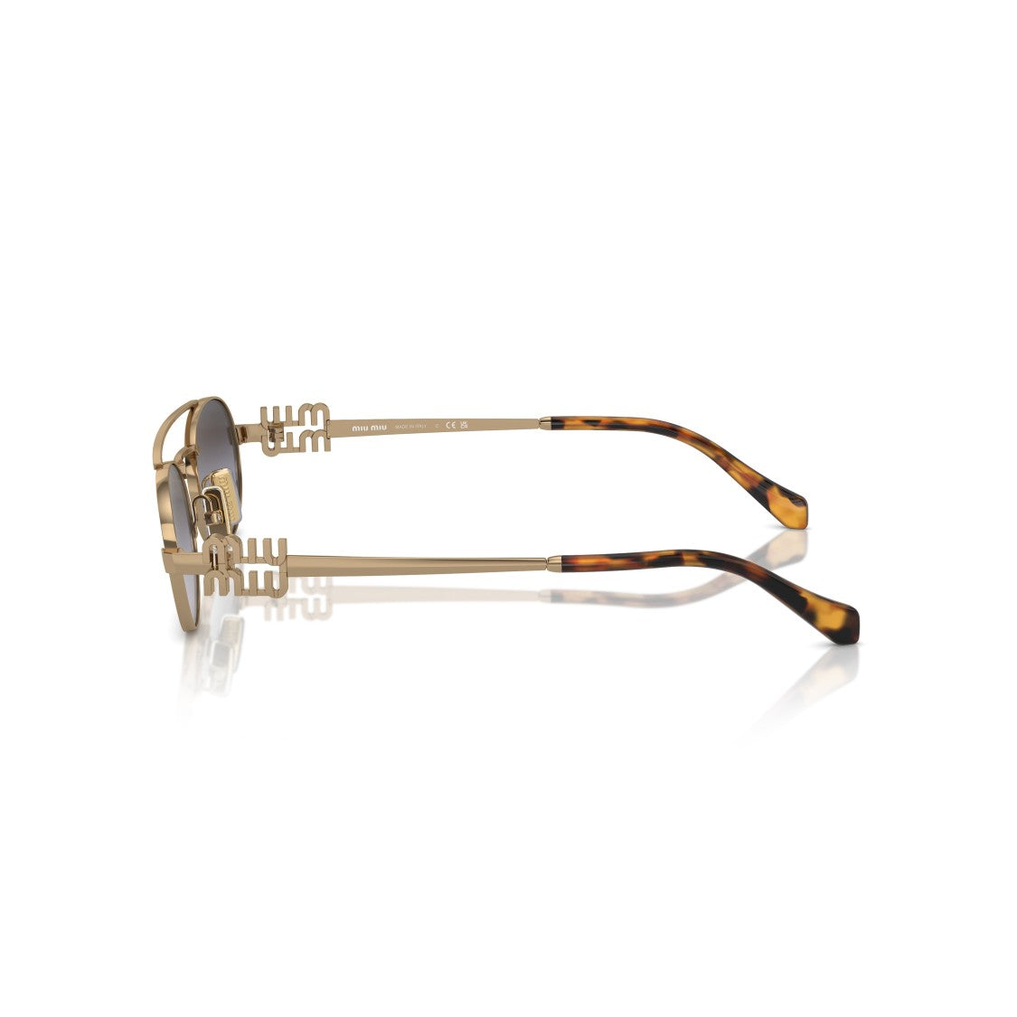 Miu Miu 0Mu 54Zs Oval-Shaped Gold Metal Frame Sunglasses