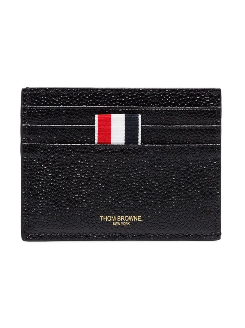 Thom Browne Textured Black Calf Leather Cardholder With Grosgrain Tab
