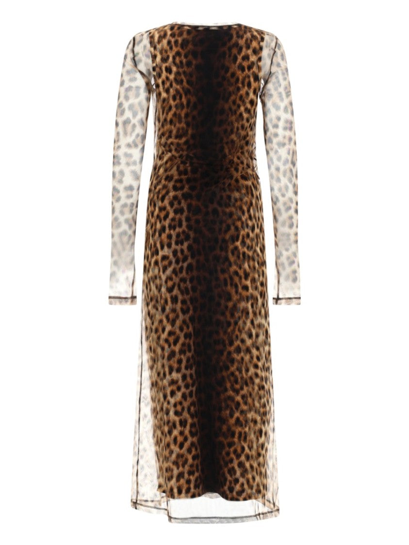 Sportmax Fitted Midi Dress With Tulle Overlay And Leopard Base