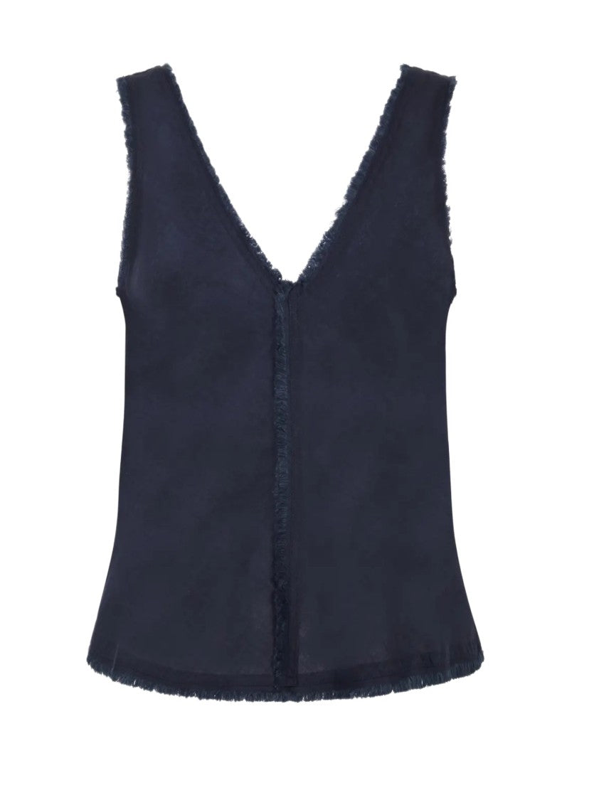Parosh Linen Sleeveless Top With V-Neckline And Frayed Detailing
