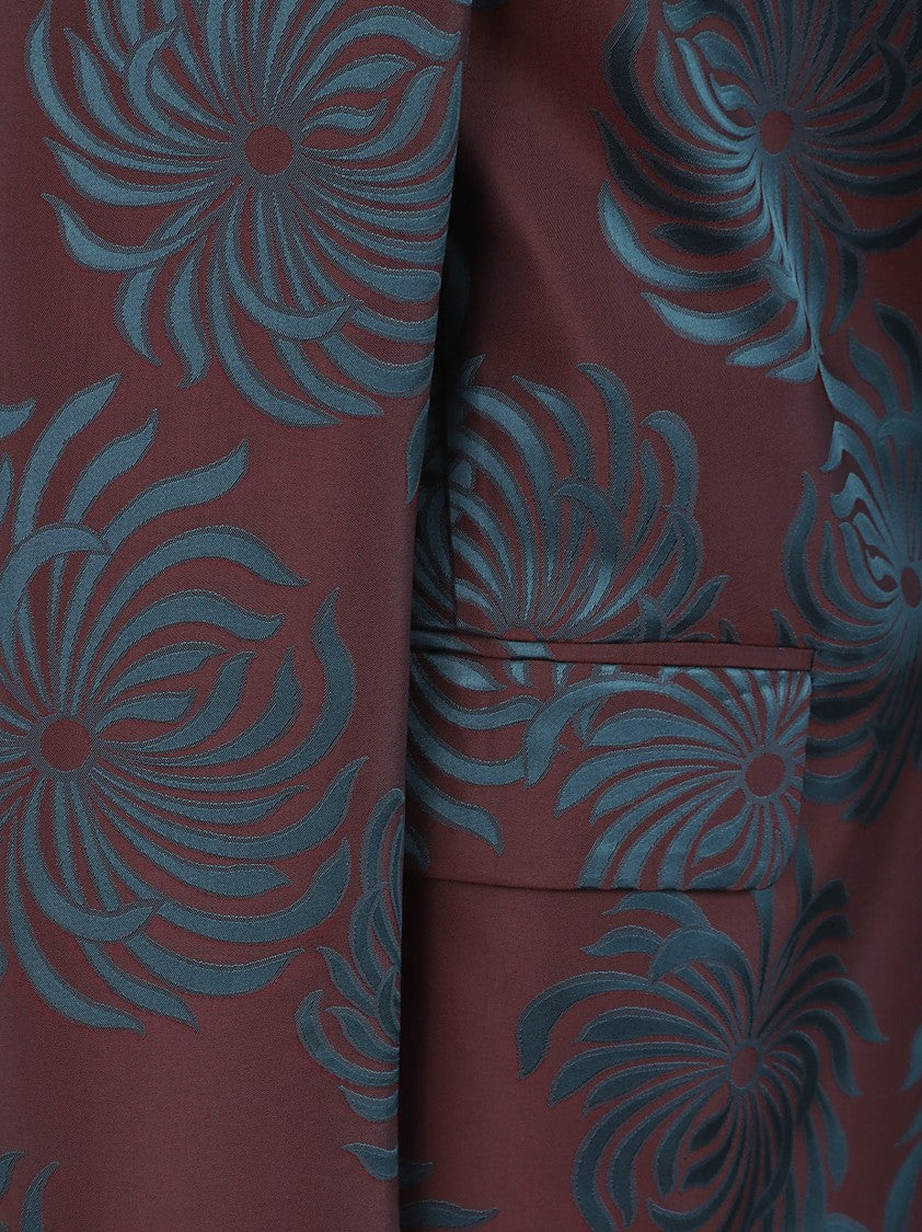 Dries Van Noten Burgundy Blazer With Floral Silk Lapels