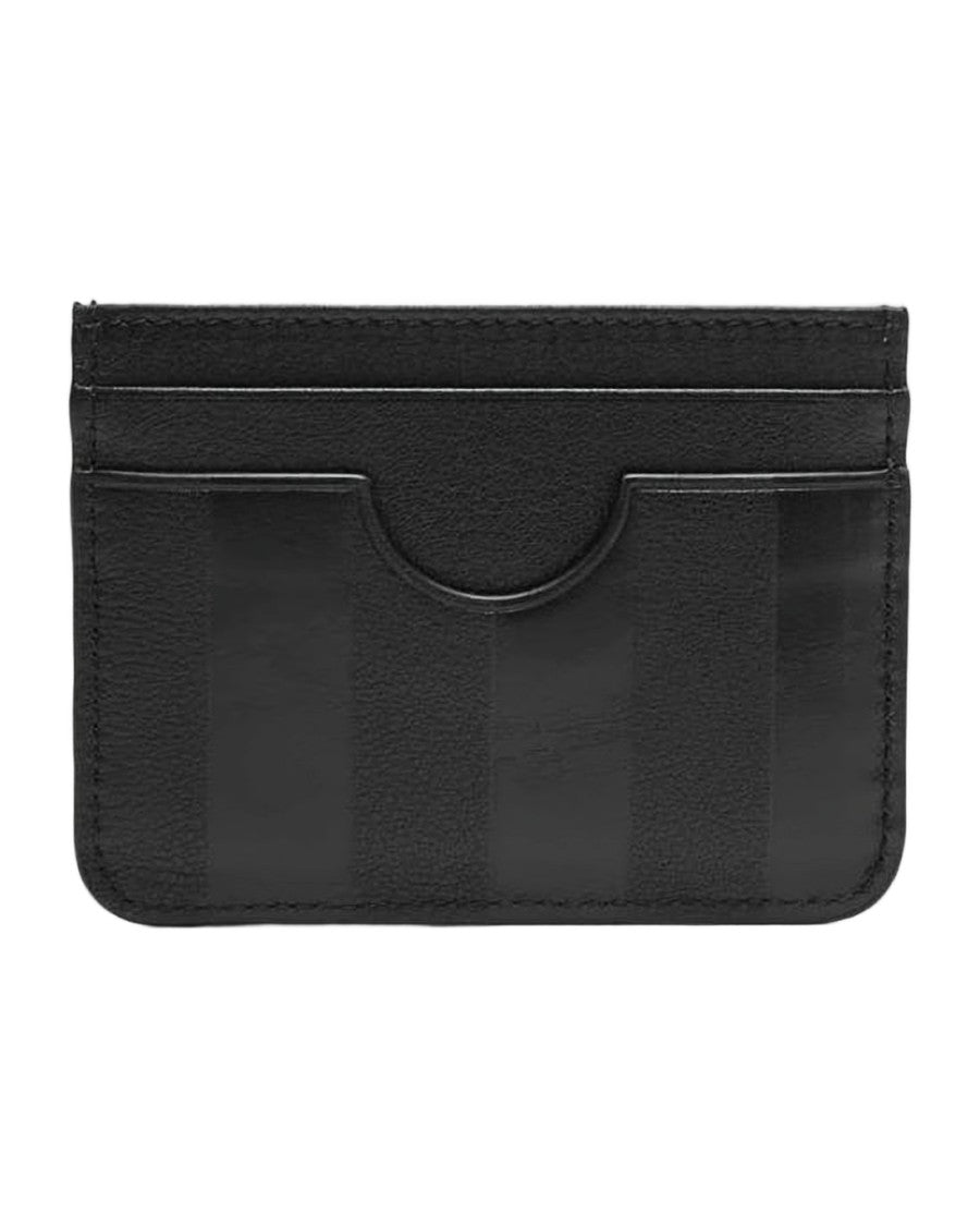 Ami Paris Leather And Canvas Cardholder With Striped Pattern