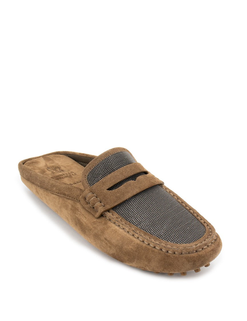 Brunello Cucinelli Suede Tapered Moccasins With Rubber Stud Sole