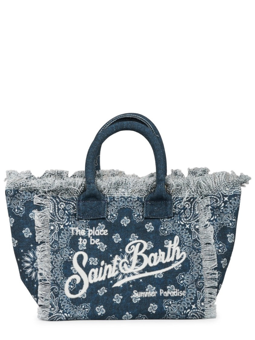 Mc2 Saint Barth Medium Cotton Tote Bag With Bandana Print And Frayed Edges