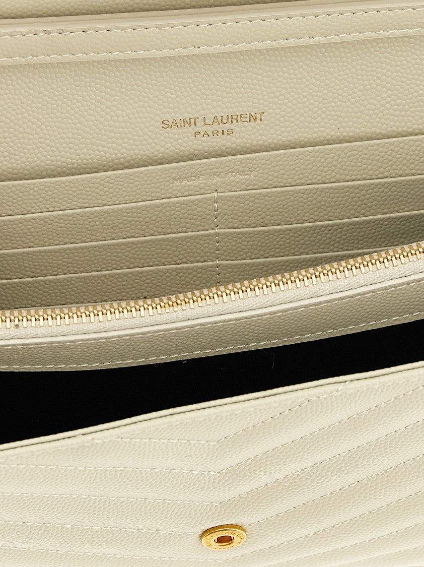 Saint Laurent Chevron-Patterned White Leather Crossbody Bag With Gold Hardware