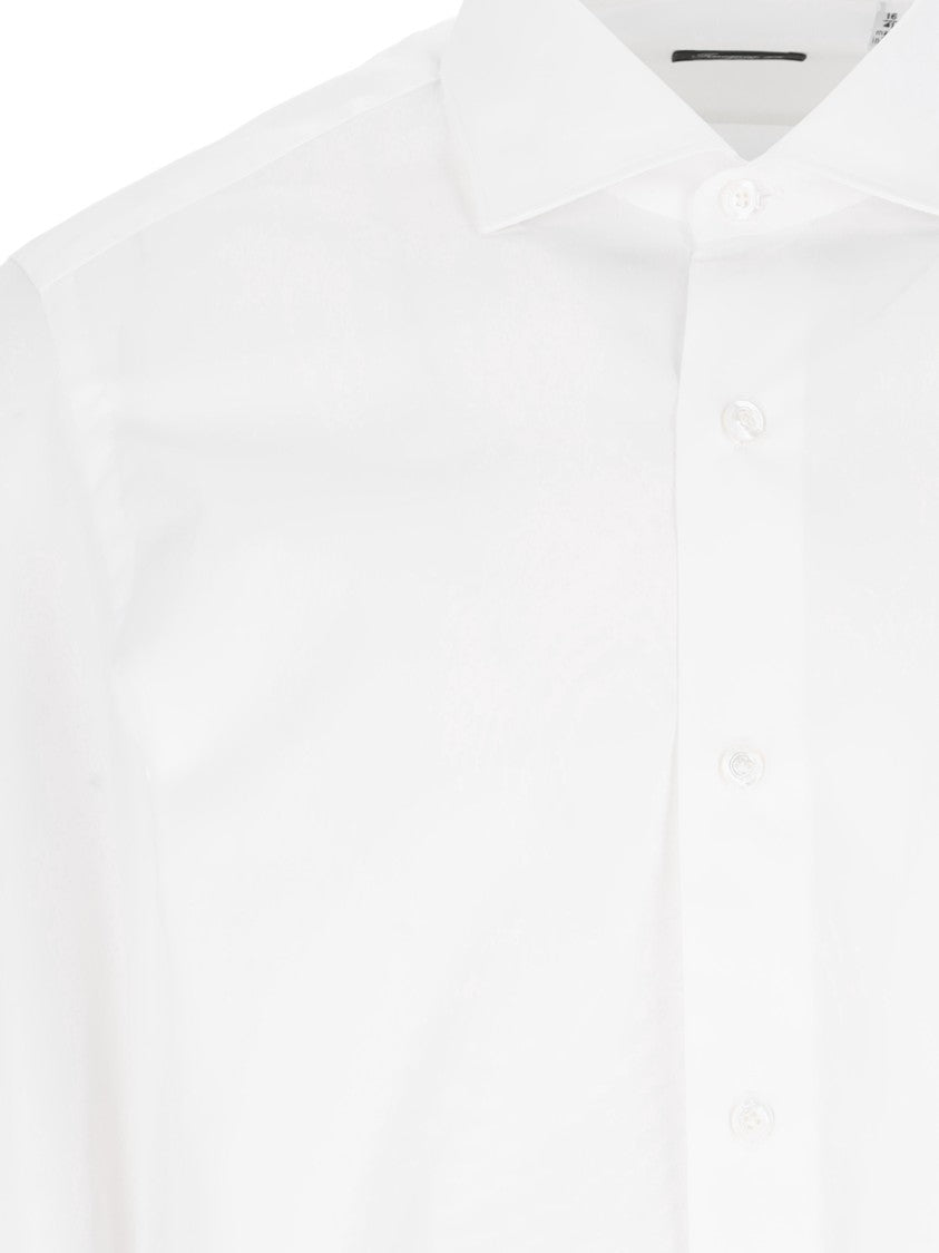 Finamore Classic White Cotton Shirt With Traditional Collar