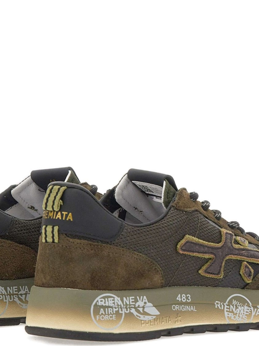 Premiata Earthy-Toned Suede And Mesh Sneakers With Distinctive Logo