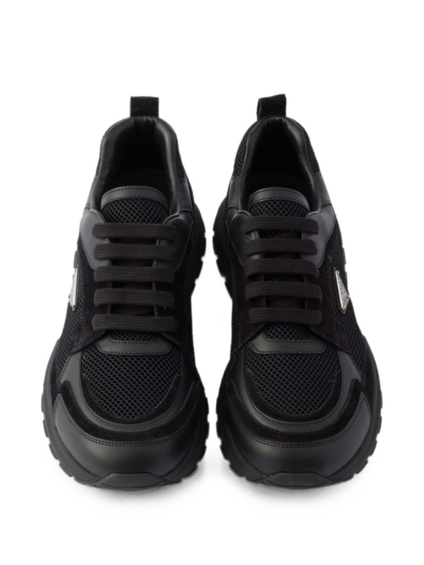Prada Low-Profile Leather Mesh Flat Shoes