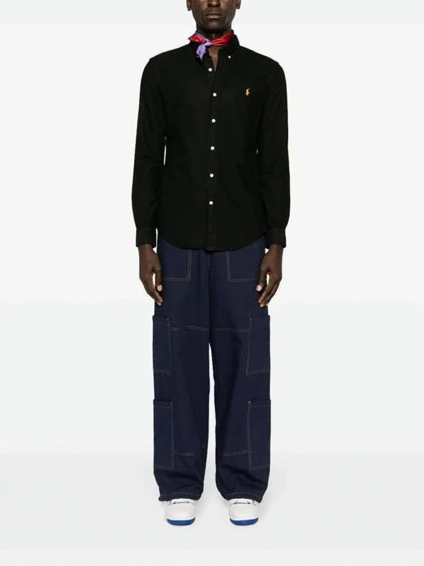 Polo Ralph Lauren Mandarin Collar Long-Sleeve Shirt With Embroidered Logo
