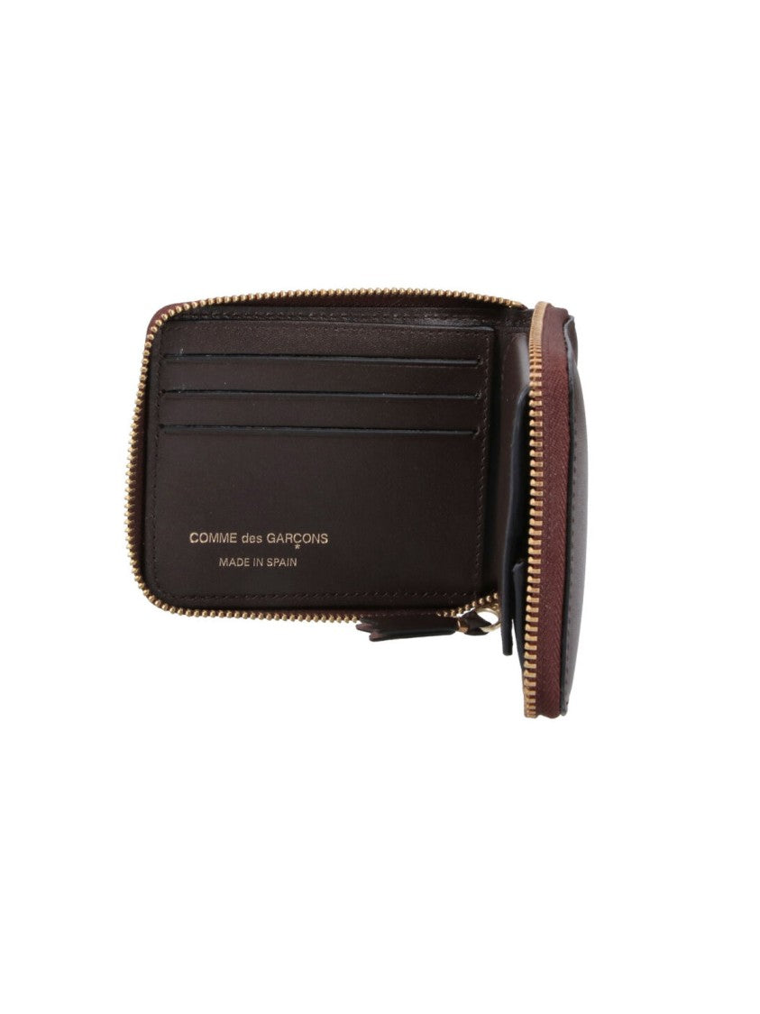Comme Des Garçons Brown Leather Zip Logo Wallet