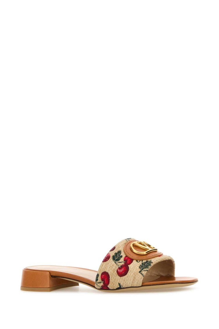 Valentino Garavani Embroidered Raffia Vlogo Signature Slippers