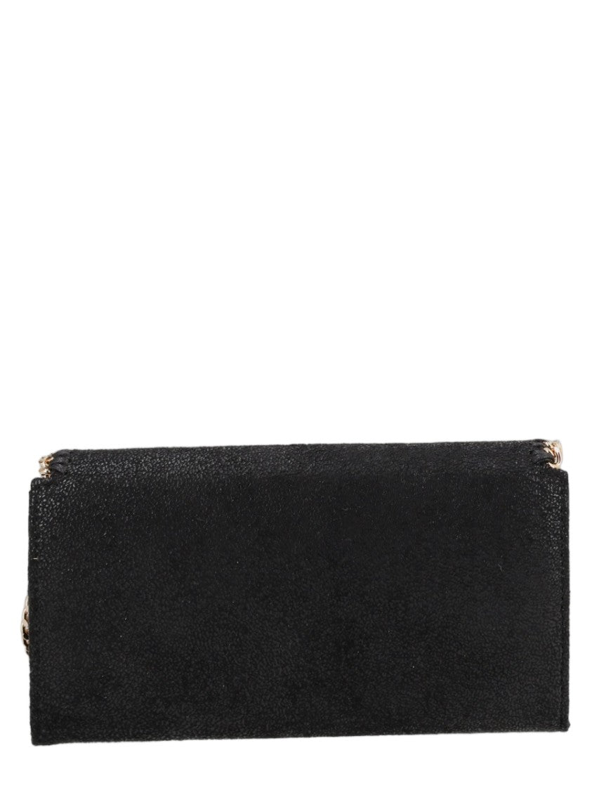 Stella Mccartney Textured Black Wallet With Gold-Tone Chain Trim
