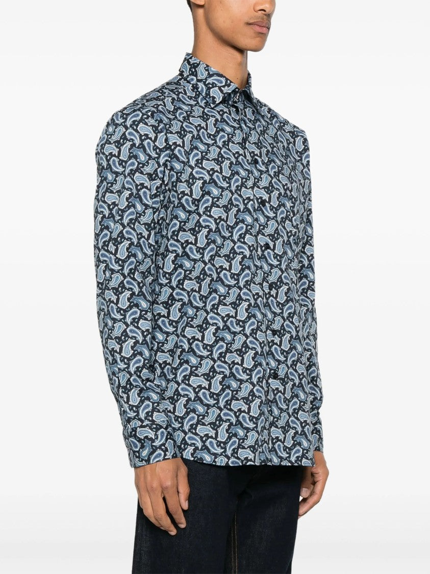 Etro Roma Cobalt Blue Paisley Cotton Shirt
