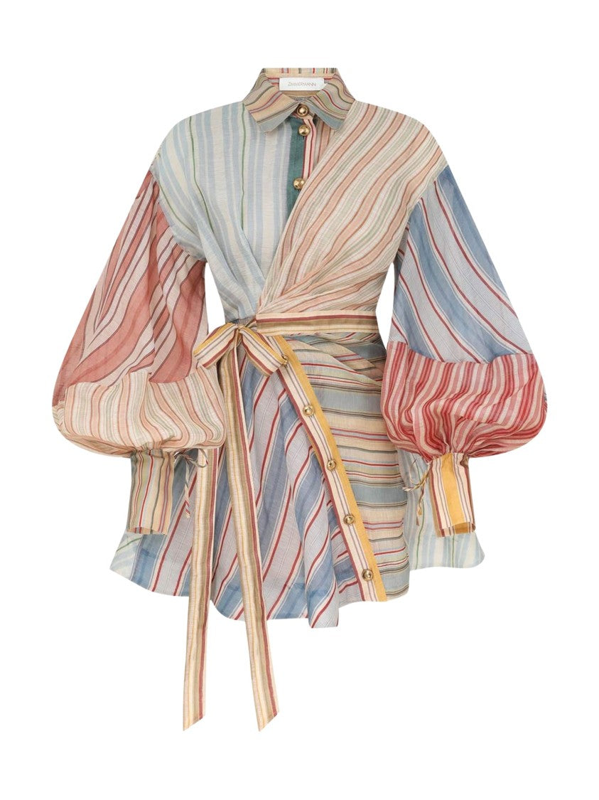 Zimmermann Multicolor Asymmetrical Button Linen-Silk Mini Dress