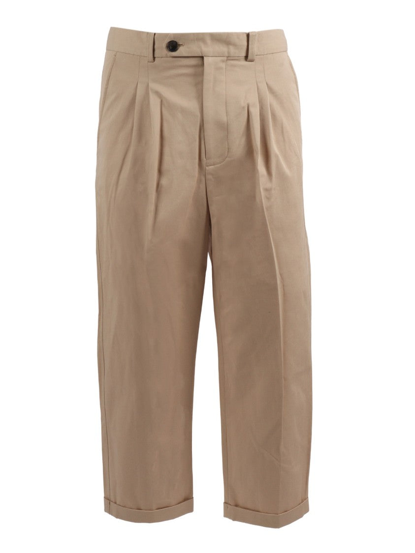 Drôle De Monsieur Beige Pleat Cuffed Cropped Pants