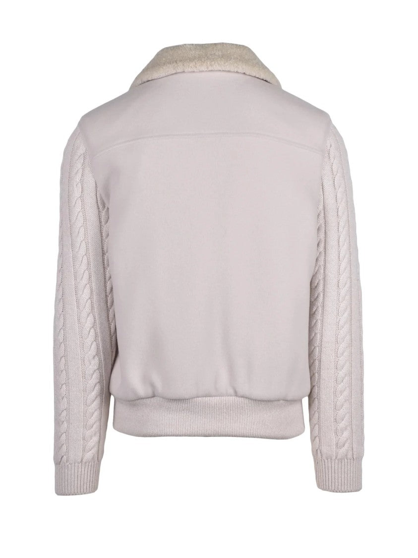 Eleventy Wool-Blend Zip-Front Jacket With Cable Knit Sleeves