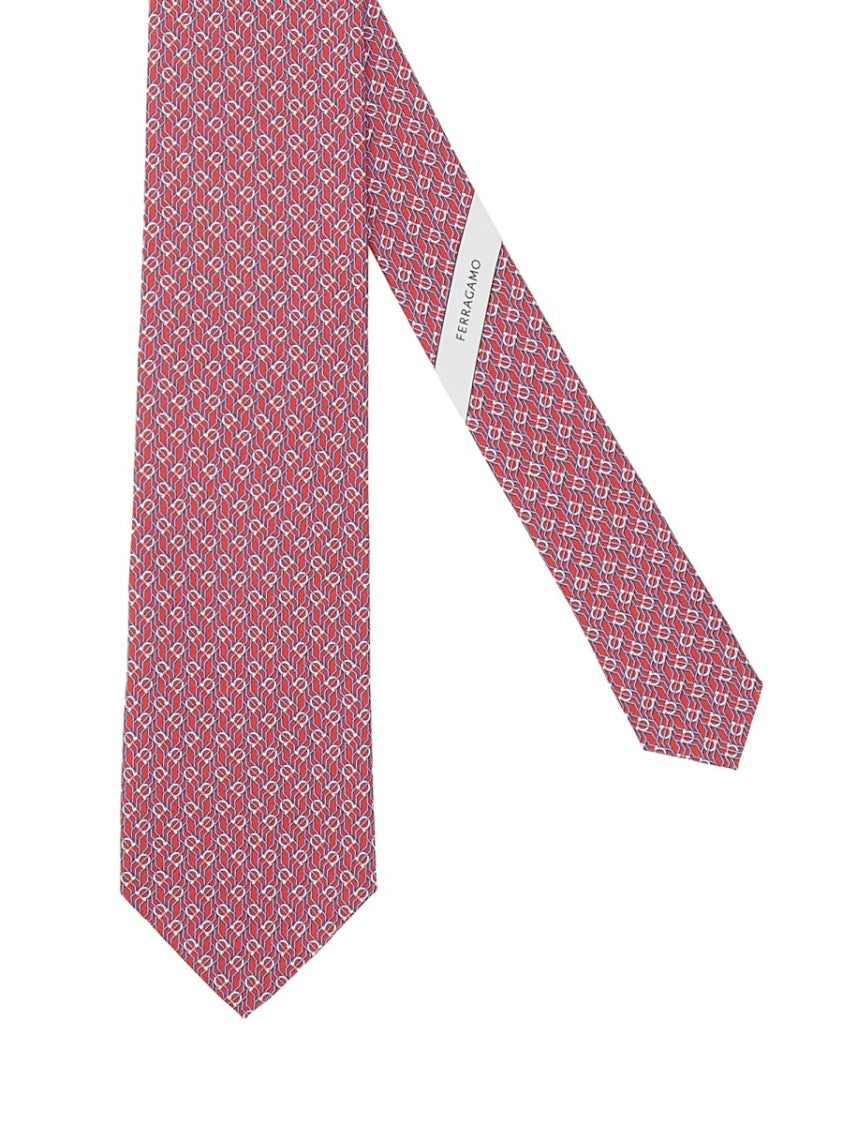 Ferragamo Geometric Pattern Silk Tie With Luminous Finish