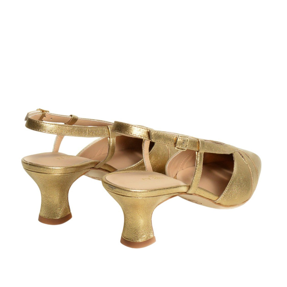 La Sellerie Gold Crackle Leather Slingback With Perforation