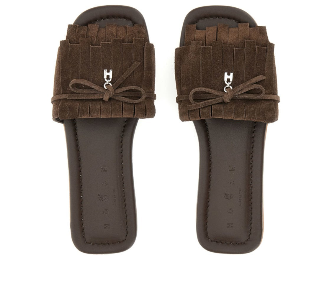 Hogan Fringed Slip-On Sandals With Bow Accent