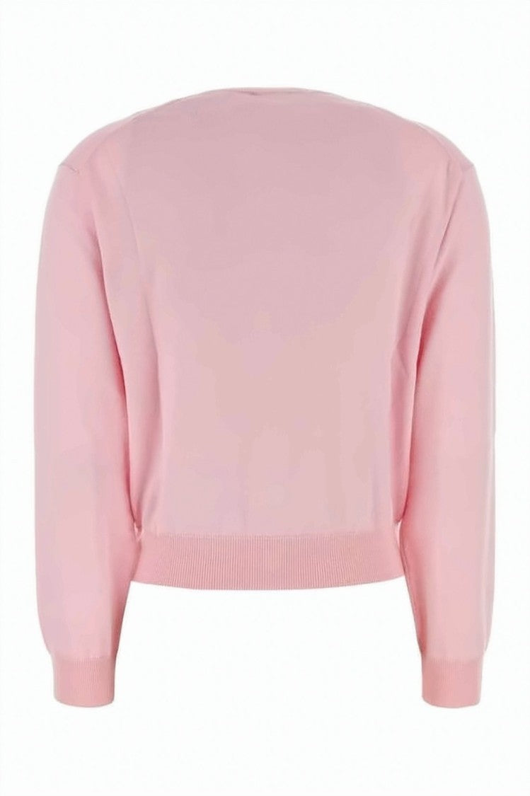 Kenzo Cropped Soft Pink Wool Cardigan With Embroidered Detail