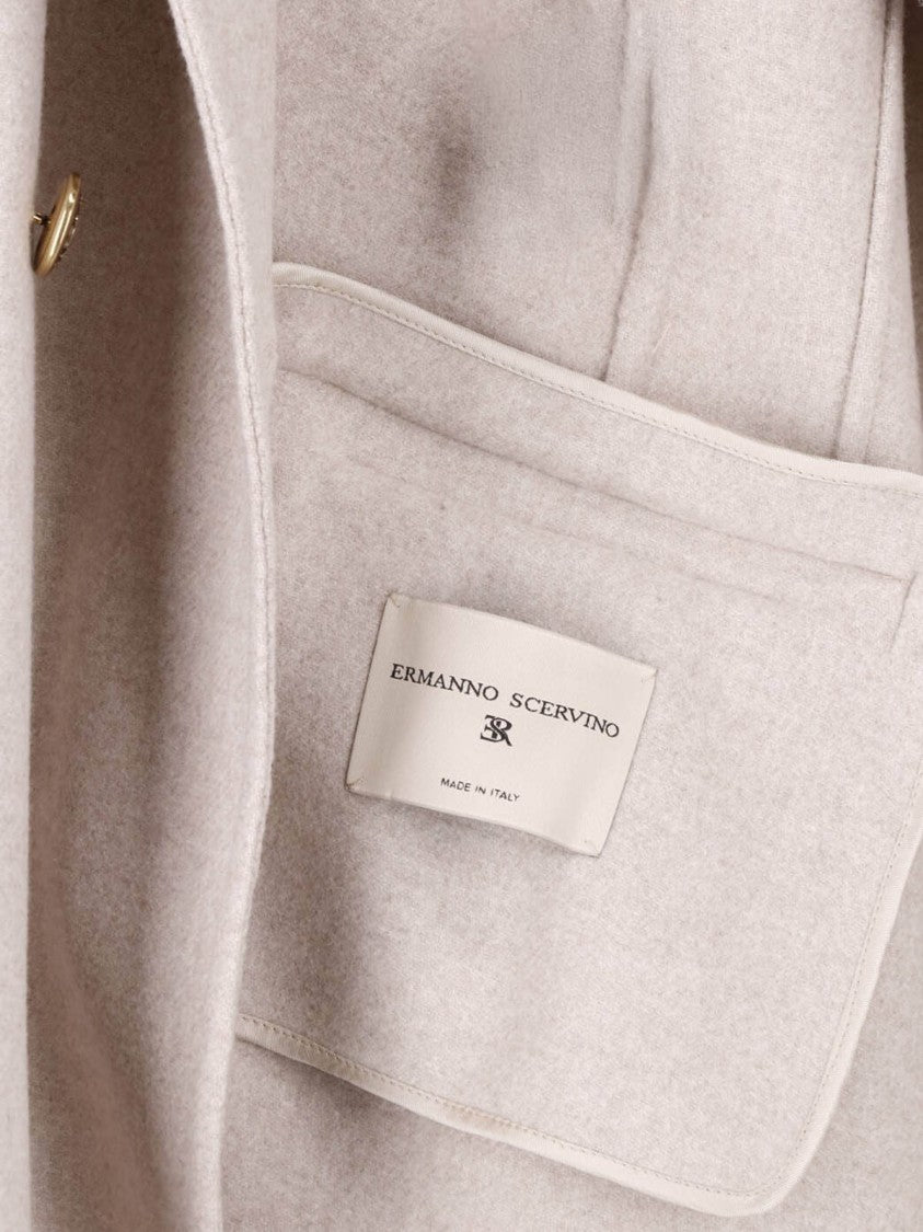 Ermanno Scervino Cream Double-Breasted Wool-Blend Coat