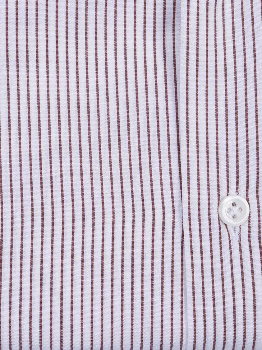 Mazzarelli Camicie Brown Striped Slim Fit Shirt