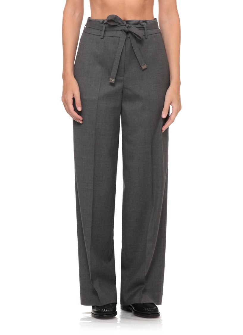 Peserico Grey Satin-Trim Tailored Pants