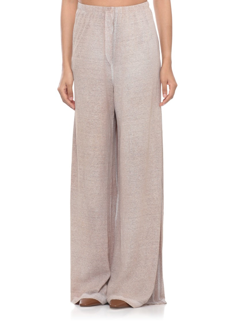 Avant Toi Beige Drawstring Waist Linen Wide-Leg Pants