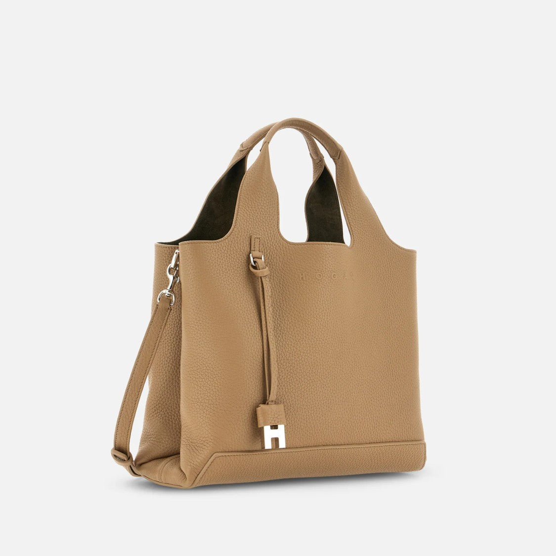 Hogan Structured Medium Biscuit Leather Shopping Bag