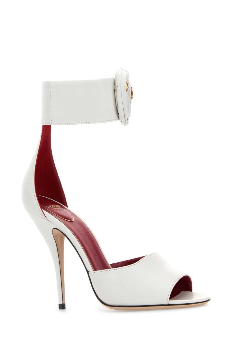 Valentino Garavani White Leather Drip Rose Sandals