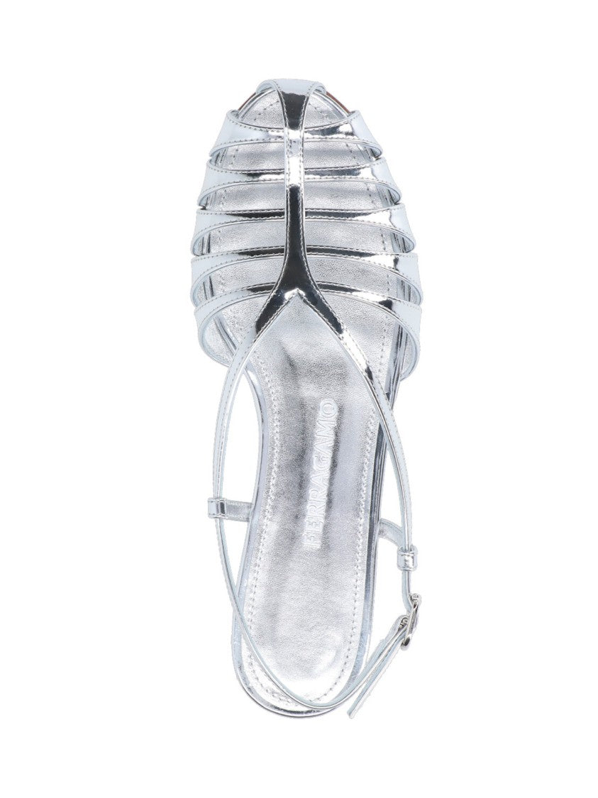 Ferragamo Metallic Silver Strappy Sandals