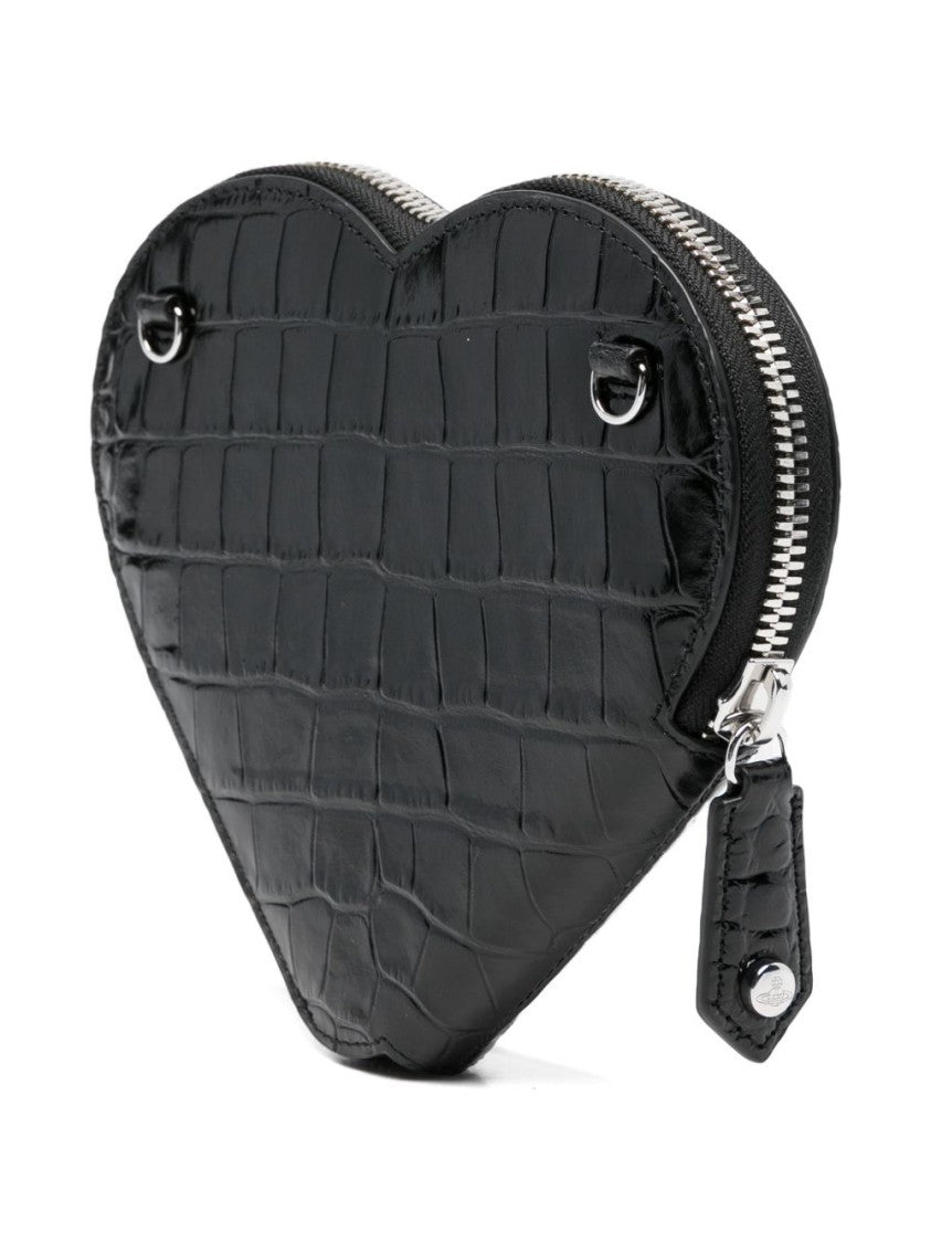 Vivienne Westwood Black Croc Effect Heart Chain Bag