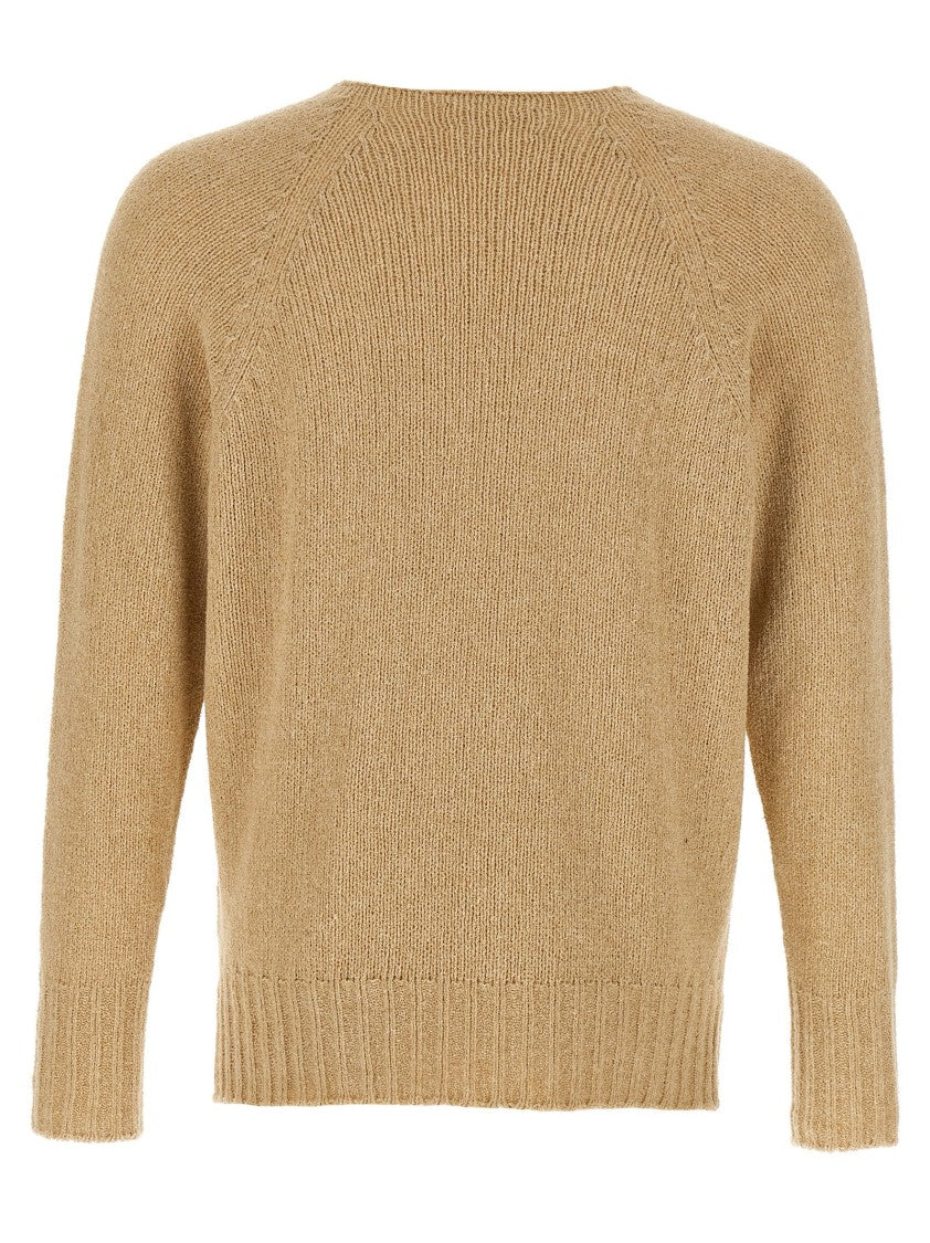 Ma'ry'ya Bouclé Cotton Blend Sweater With V-Neck