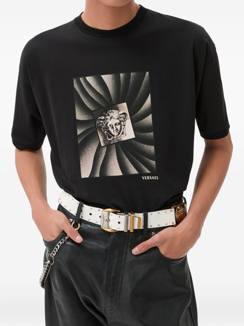 Versace Black 3D Graphic Silk Nylon T-Shirt