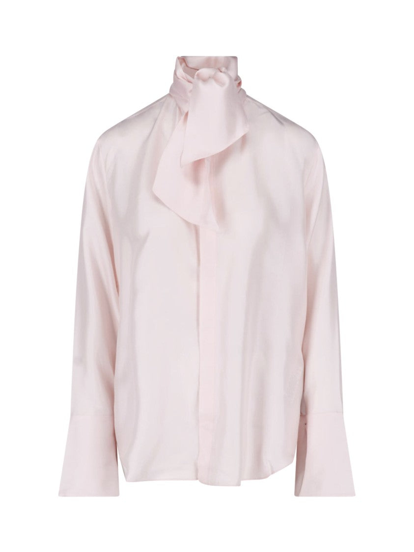 Sa Su Phi Pink Lavallière High Collar Satin-Blend Blouse