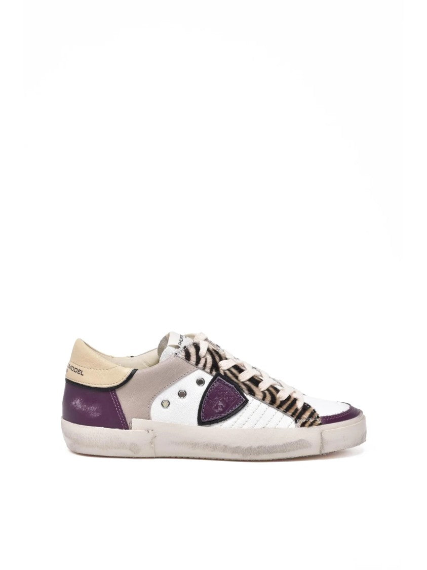 Philippe Model White-Purple Leather Paris Low Sneakers