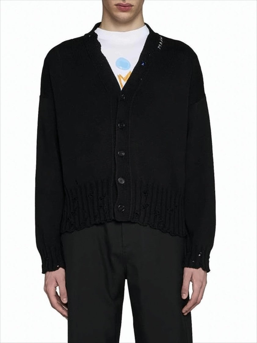 Marni Cropped Boxy Cardigan With Deep V-Neckline And Ribbed Details