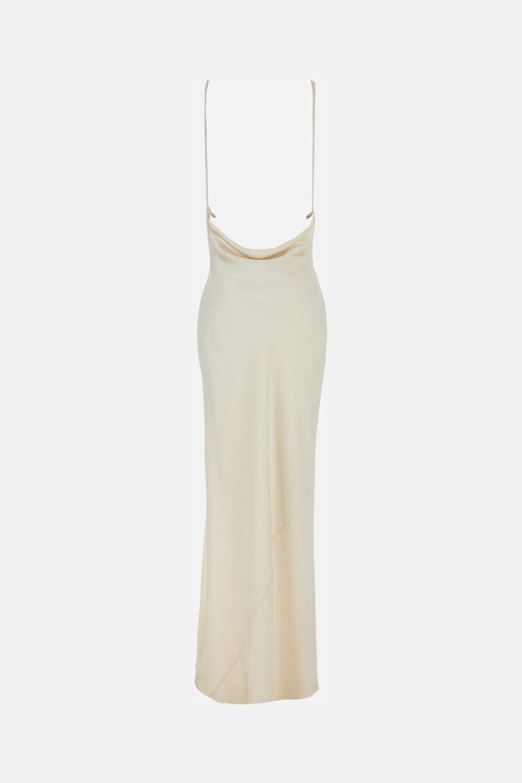 The Andamane Cream Vera Satin Maxi Dress