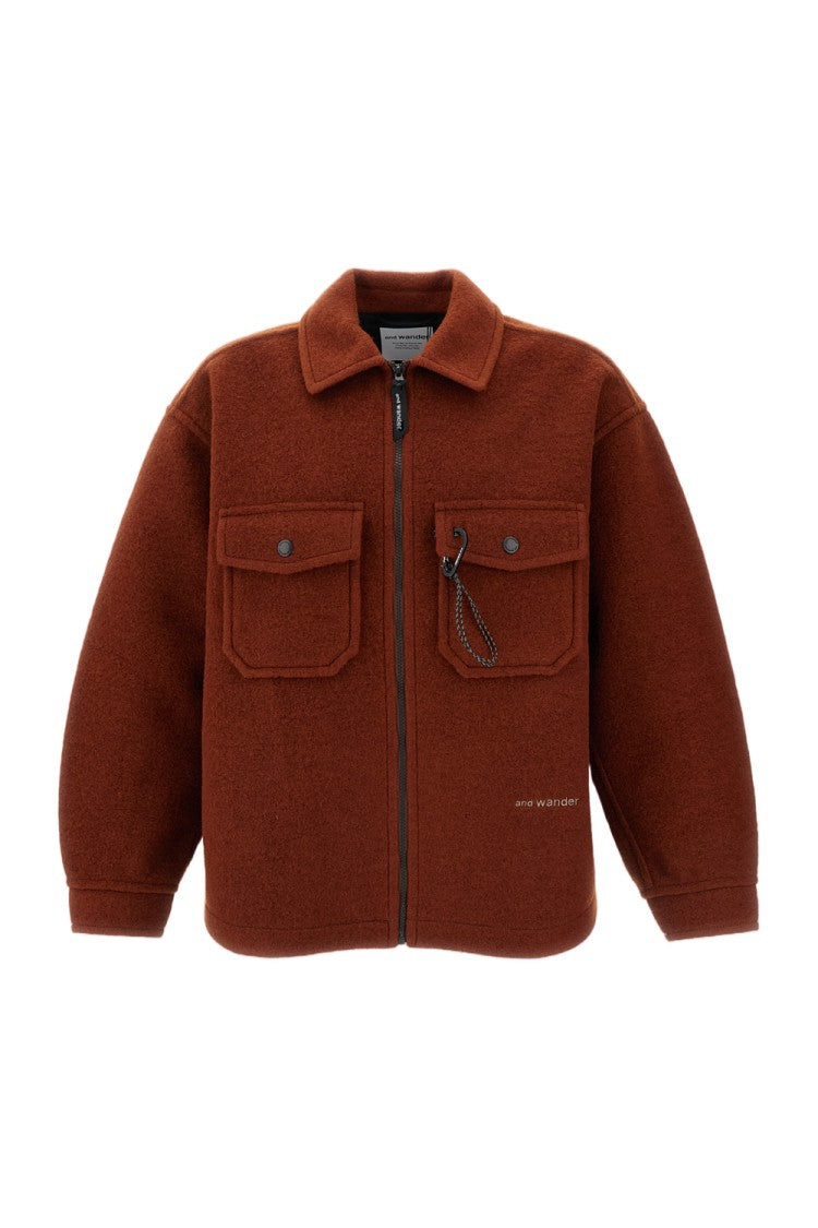 And Wander Brown Shaggy Wool-Blend Zip Jacket