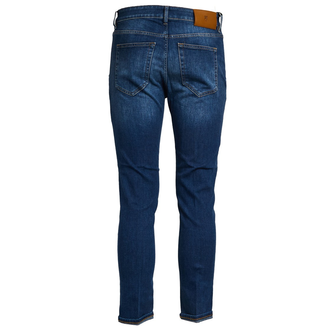 Pt Slim-Fit Denim Jeans With Oblique Pockets And Leather Patch