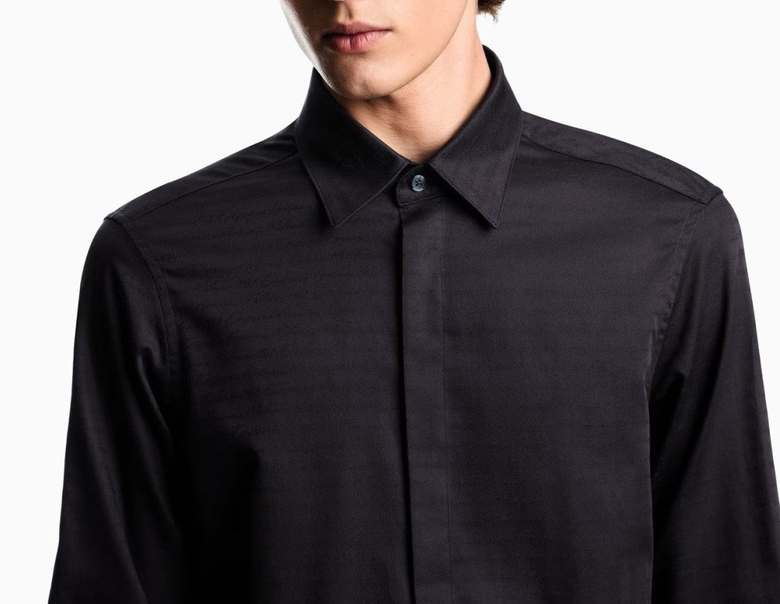 Emporio Armani Black Jacquard Shirt With Classic Collar