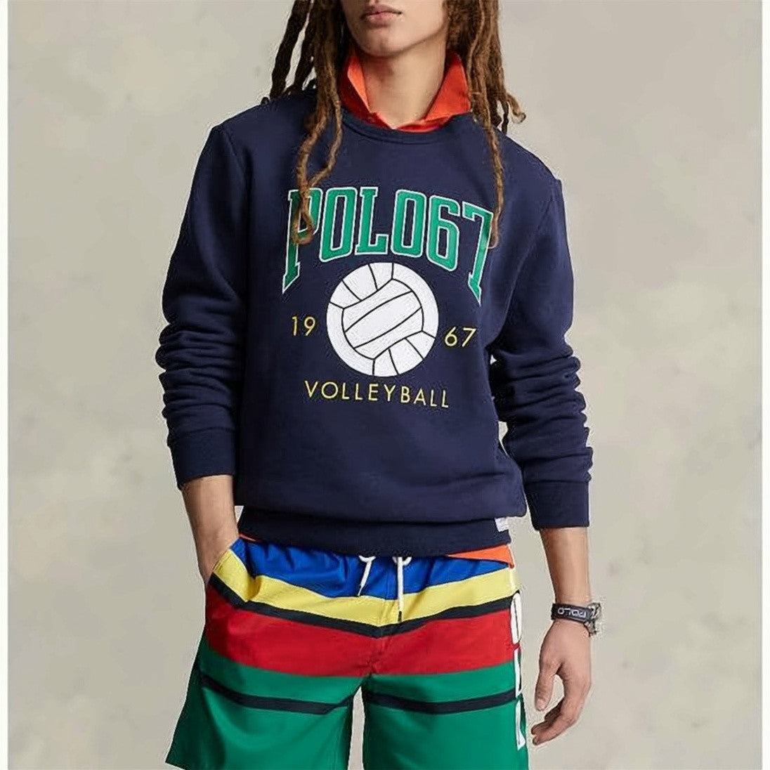 Polo Ralph Lauren Navy Blue Graphic Print Crewneck Sweatshirt With Ribbed Details