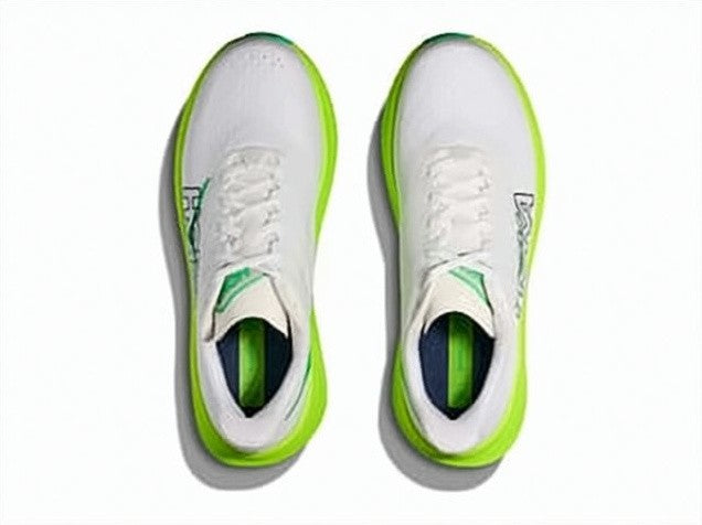Hoka Sleek White Mesh Sneakers With Bold Green Accents