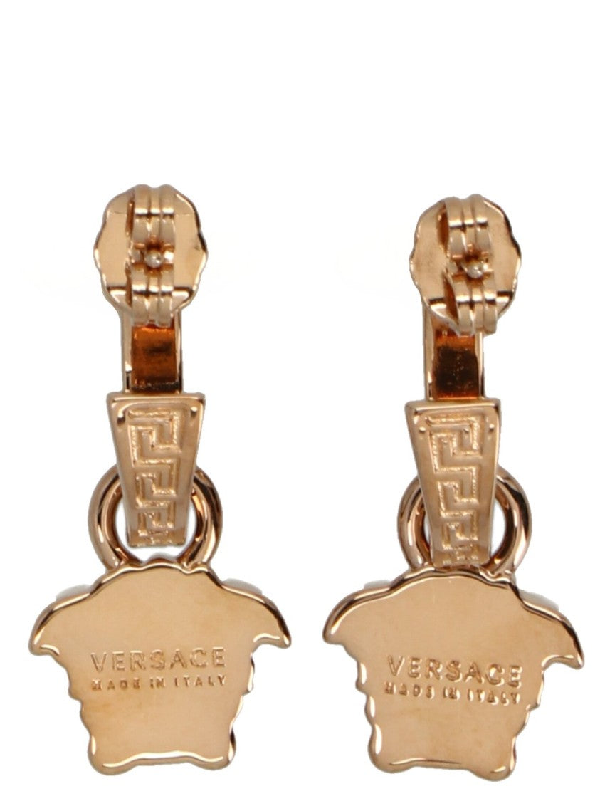 Versace Gold Brass Hoop Earrings With Medusa Charm
